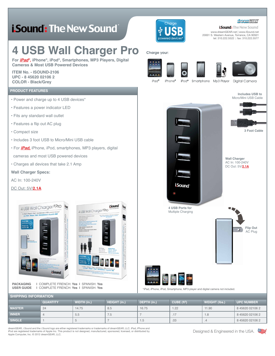 4 USB Wall Charger Pro 2106 - Sell Sheet