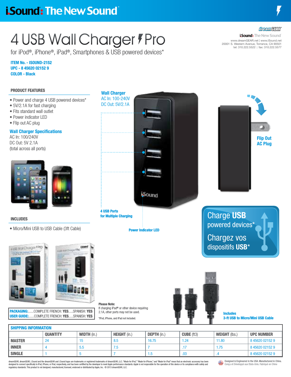 4 USB Wall Charger Pro 2152 - Sell Sheet