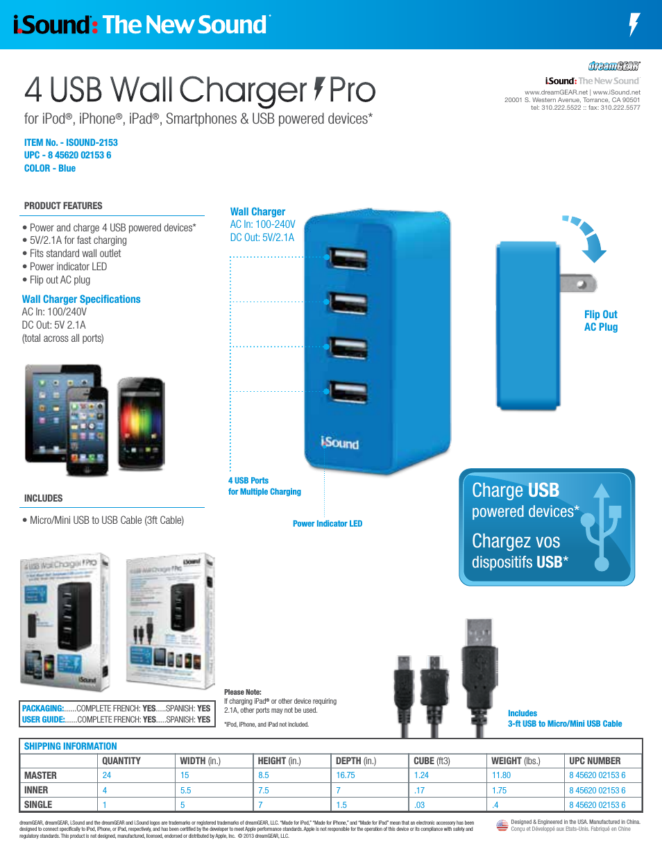 4 USB Wall Charger Pro 2153 - Sell Sheet