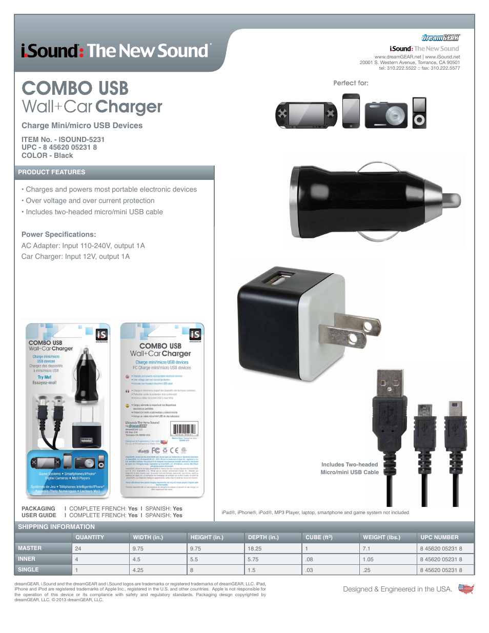 Combo USB Wall + Car Charger - Sell Sheet