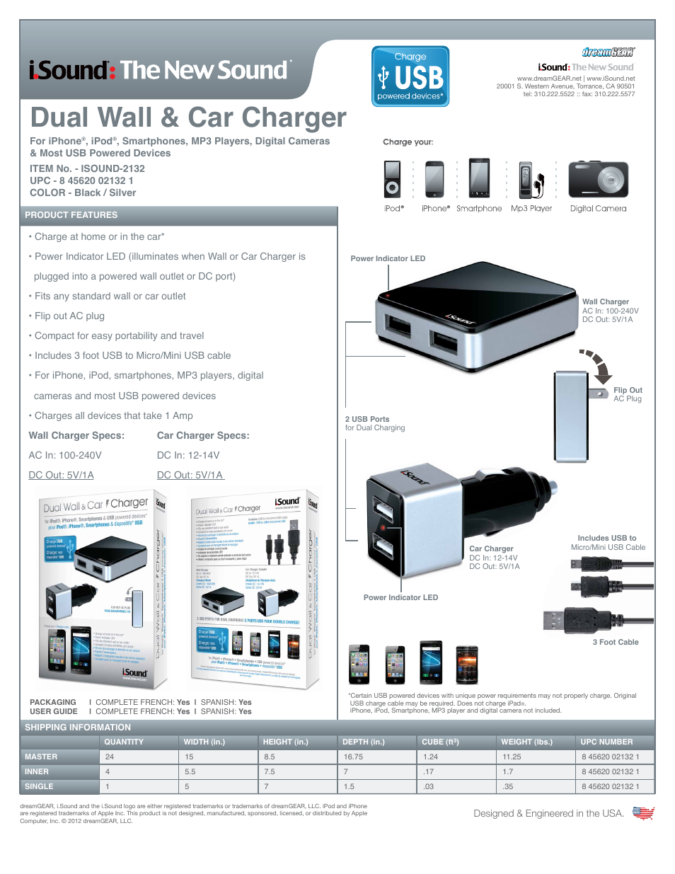 Dual USB Wall & Car Charger 2132 - Sell Sheet