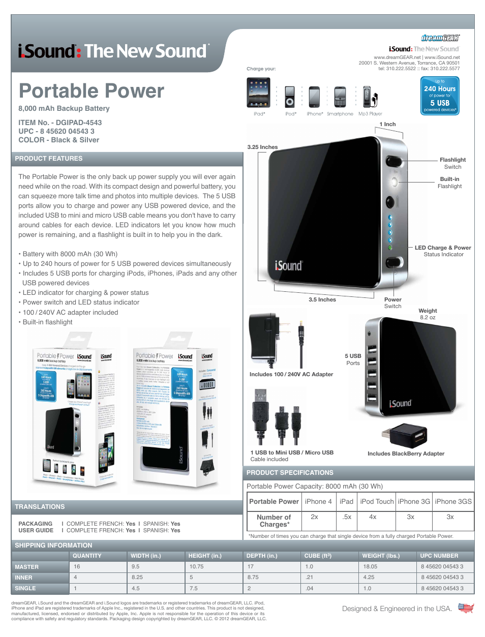 Portable Power - 8000 mAh - Sell Sheet