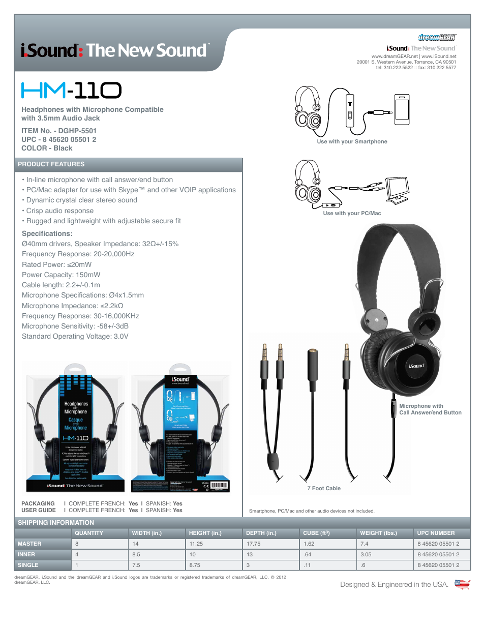 HM-110 Headphones with Microphone - Sell Sheet