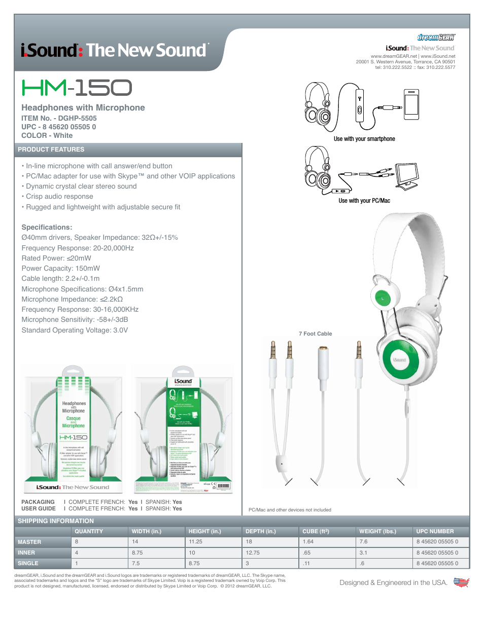 HM-150 Headphones with Microphone - Sell Sheet