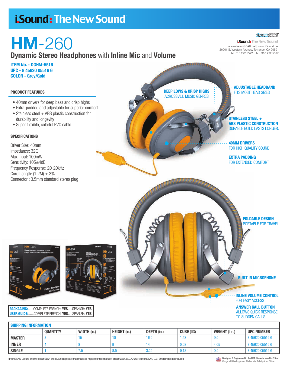 HM-260 Headphones with Microphone - Sell Sheet
