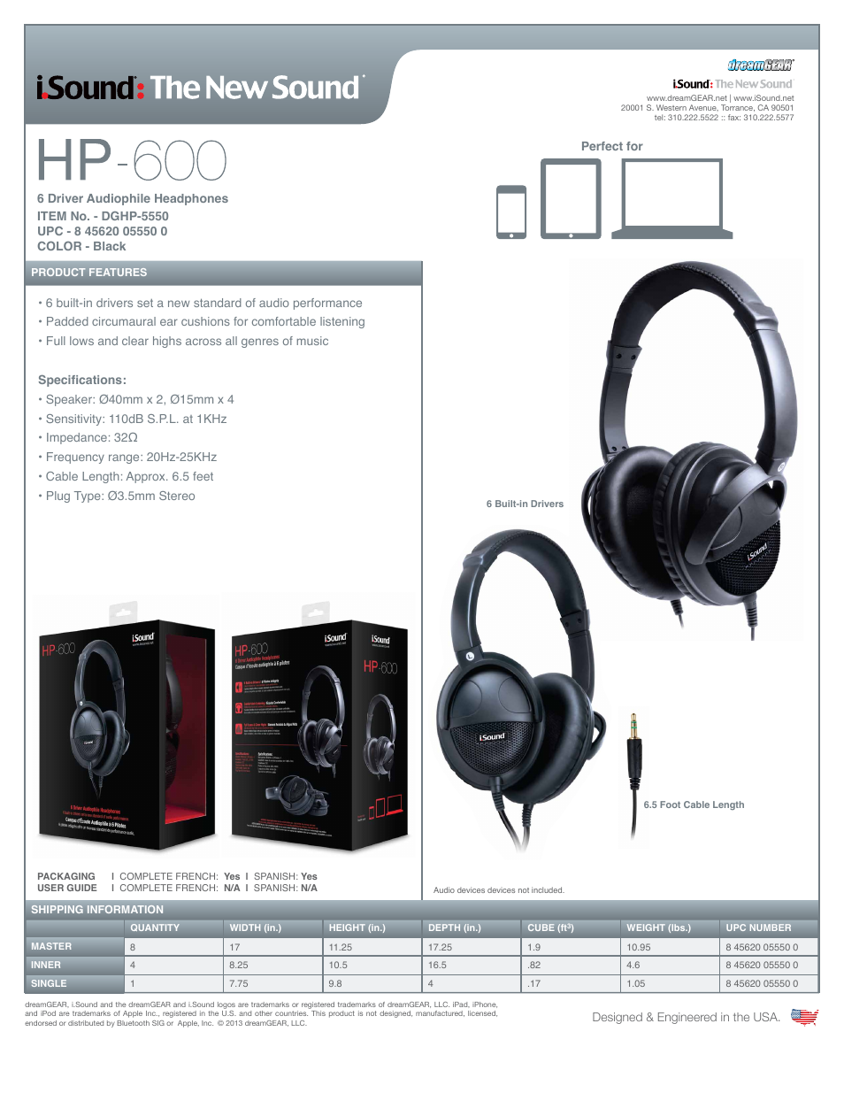 HP-600 6-driver Audiophile Headphones - Sell Sheet