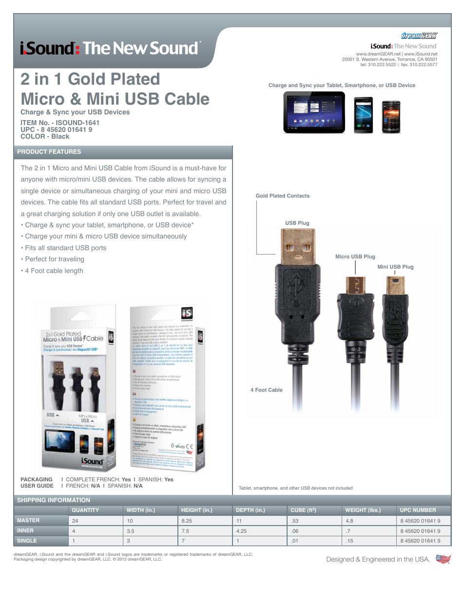 2 in 1 Gold Plated Micro & Mini USB Cable - Sell Sheet