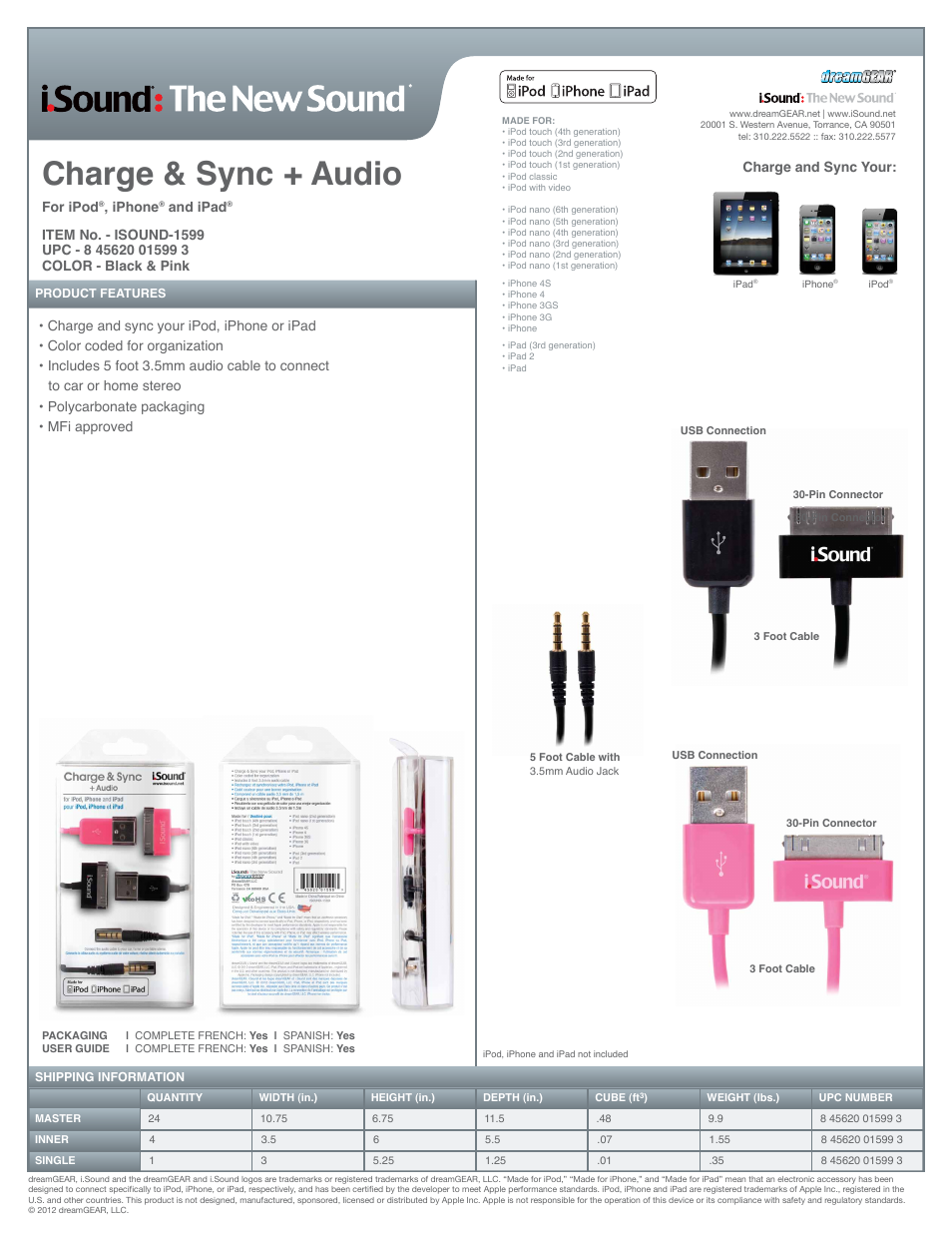 Charge & Sync + Audio for iPad iPhone and iPod - Sell Sheet