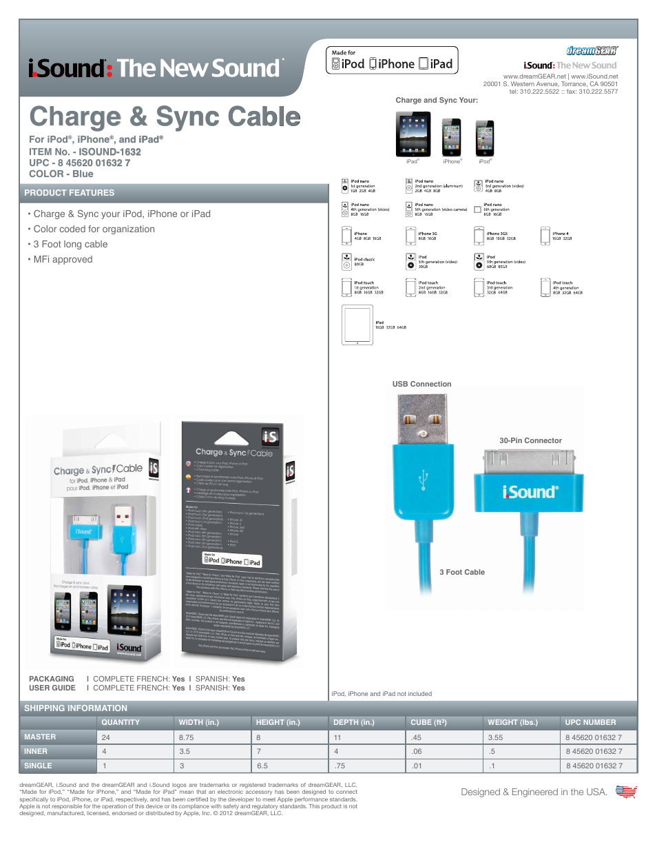 Charge & Sync Cable for iPad, iPhone and iPod - Sell Sheet