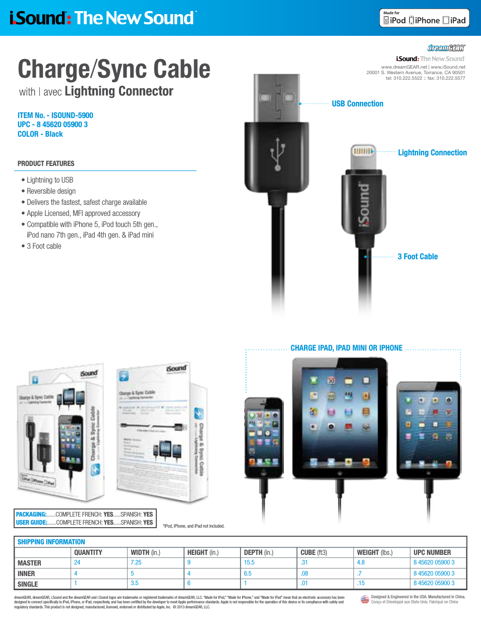 Charge & Sync Cable with Lightning Connector 5900 - Sell Sheet
