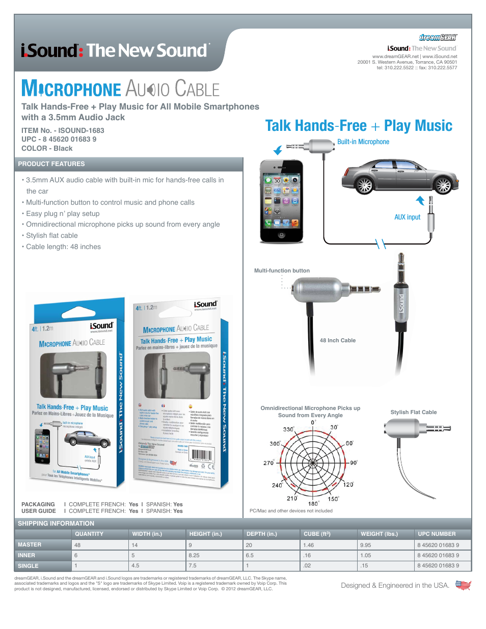 Microphone Audio Cable - Sell Sheet