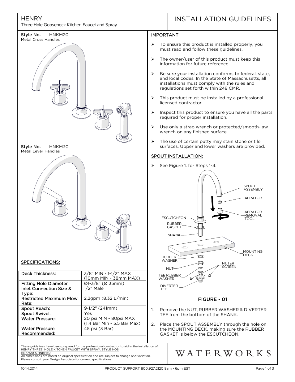 Henry Three Hole Gooseneck Kitchen Faucet, Metal Lever Handles and Spray