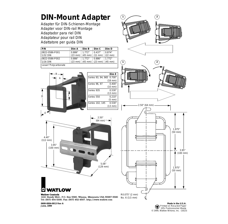 DIN-Mount Adapter Instruction Sheet, Rev A