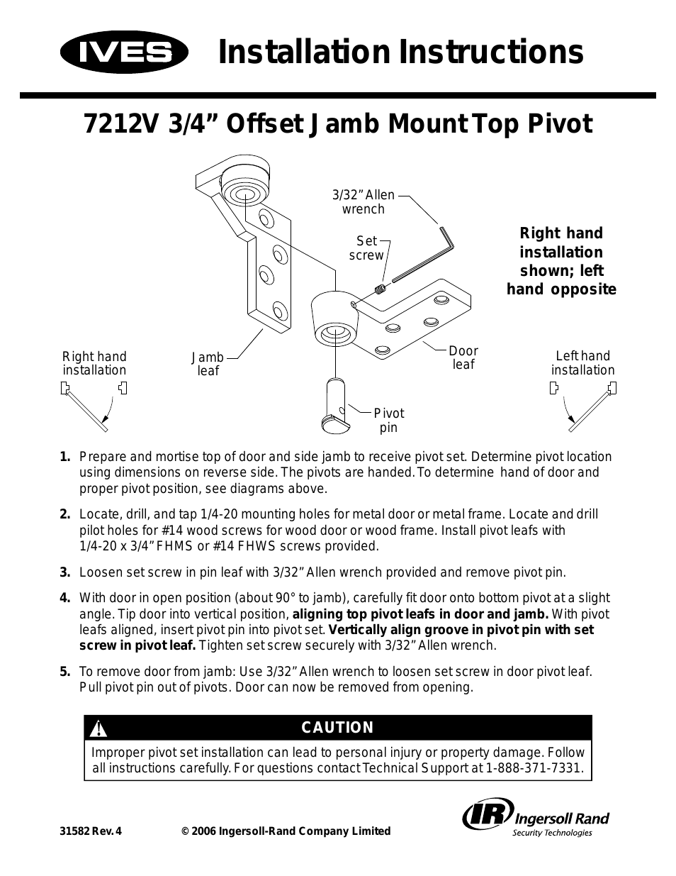 Offset Jamb Mount Top Pivot 7212V