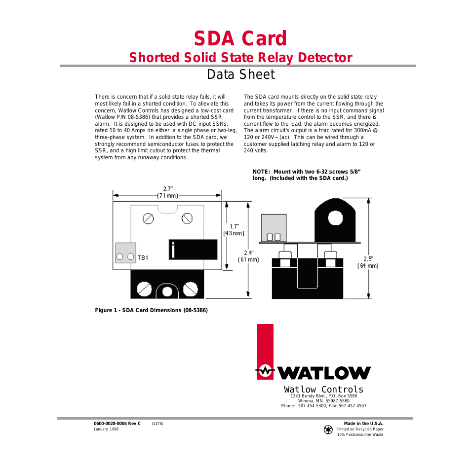 SDA Card Shorted Solid State Relay Detector