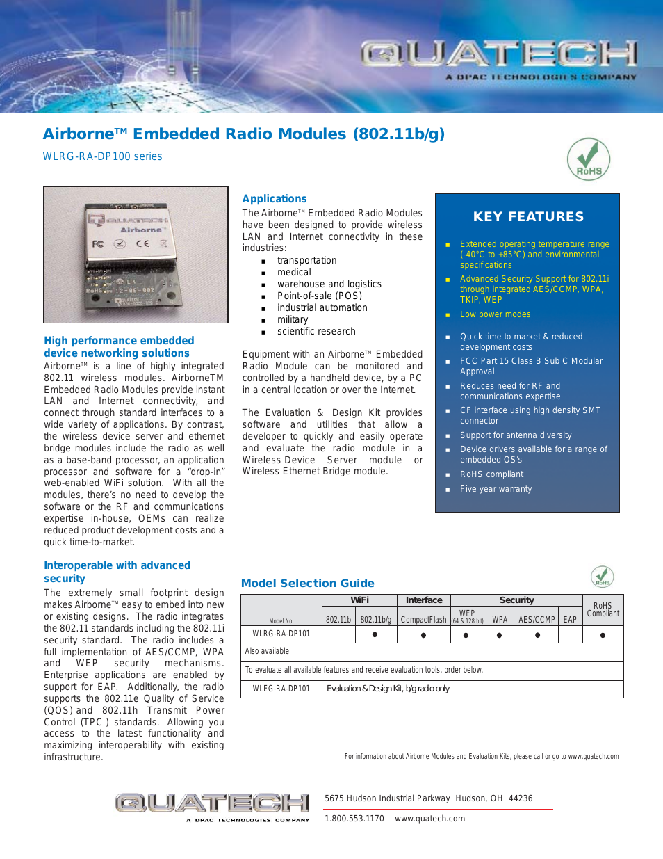Airborne Embedded Radio Modules WLRB-RA-DP100