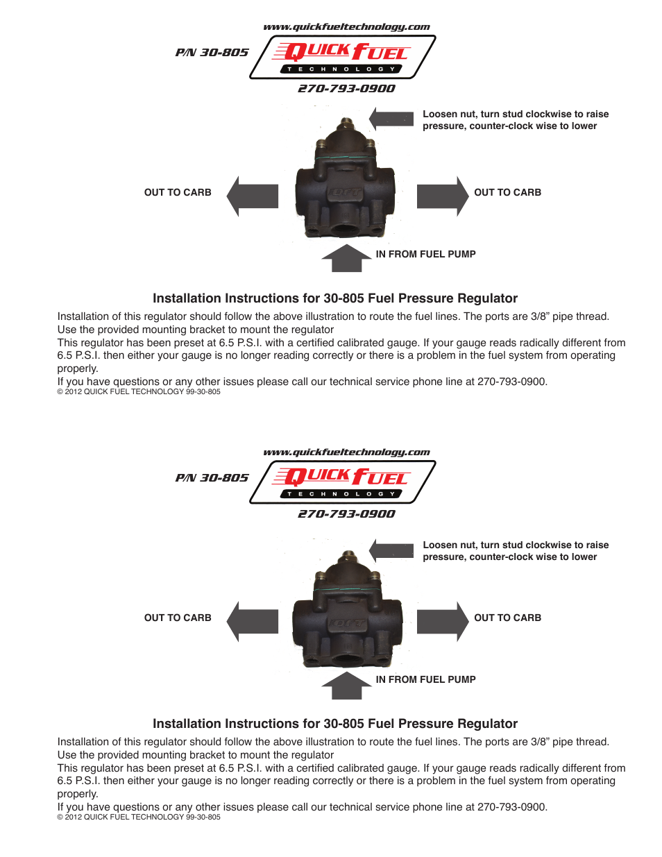 30-805 Fuel Pressure Regulator