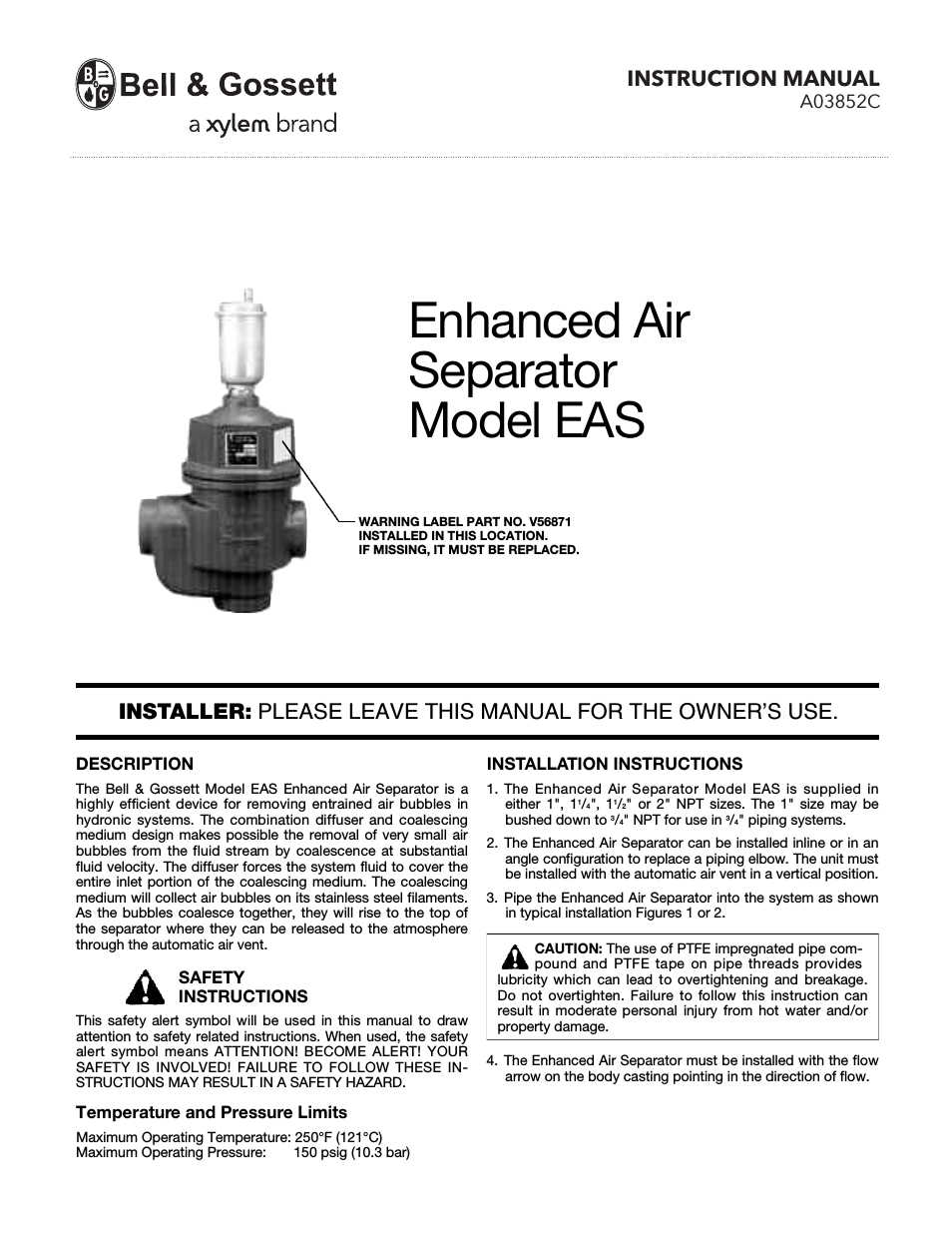 A03852C Enhanced Air Separator EAS