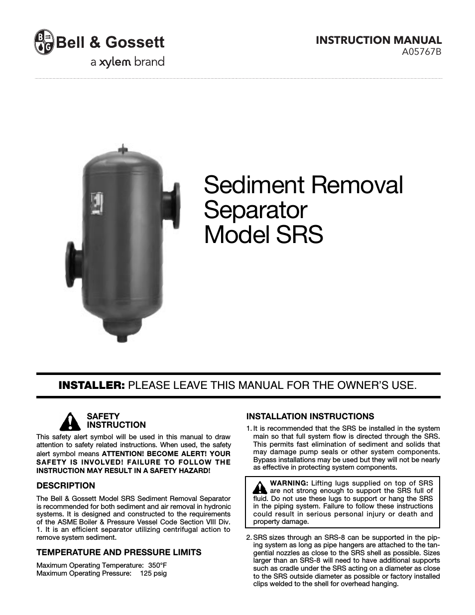 A05767B Sediment Removal Separator SRS