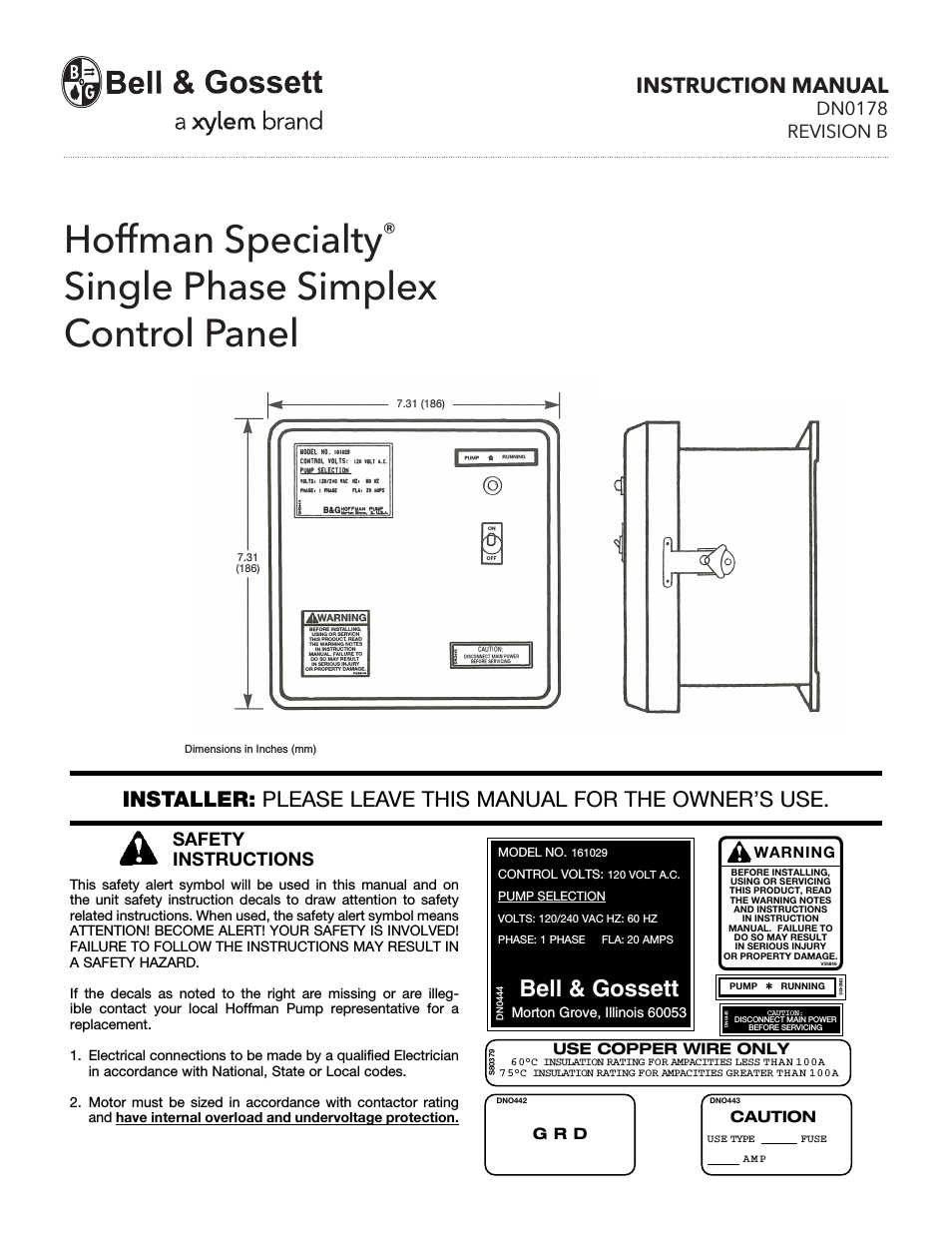 DN0178B HS Single Phase Simplex Control Panel