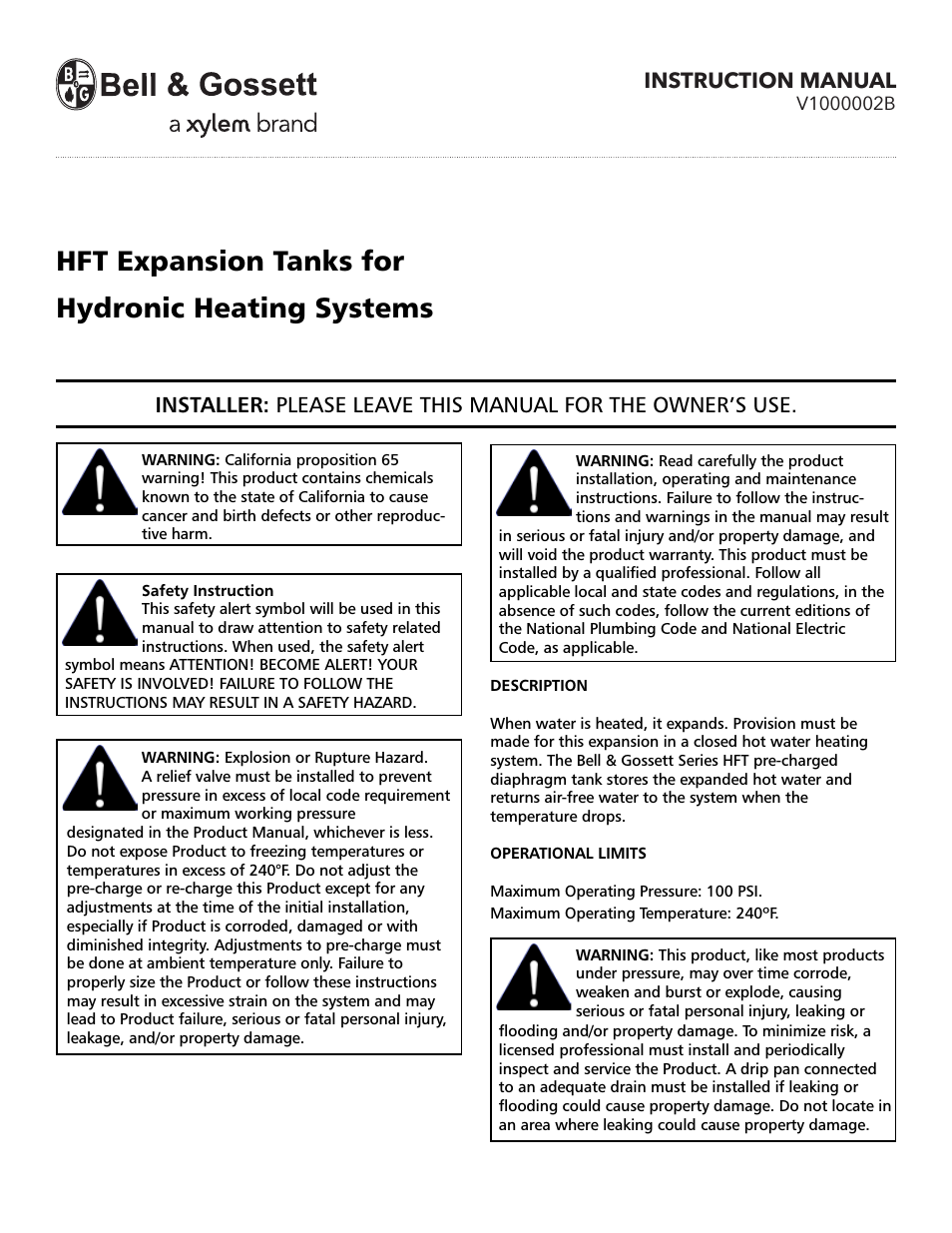 HFT Expansion Tanks for Hydronic Heating Systems