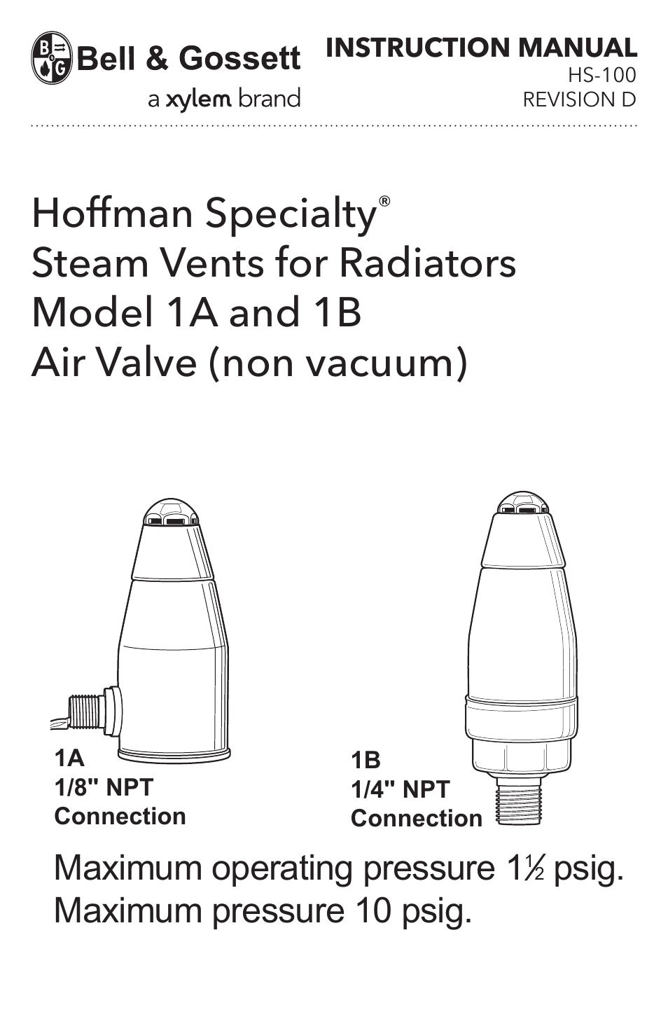 HS 100D Steam Vents for Radiators 1A Air Valve