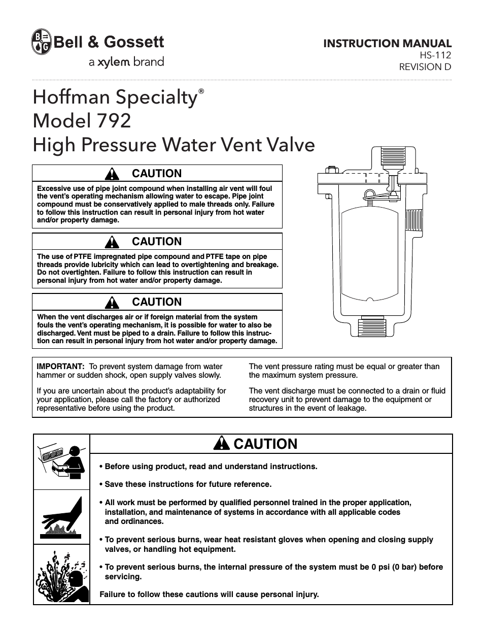 HS 112D 792 High Pressure Water Vent Valve