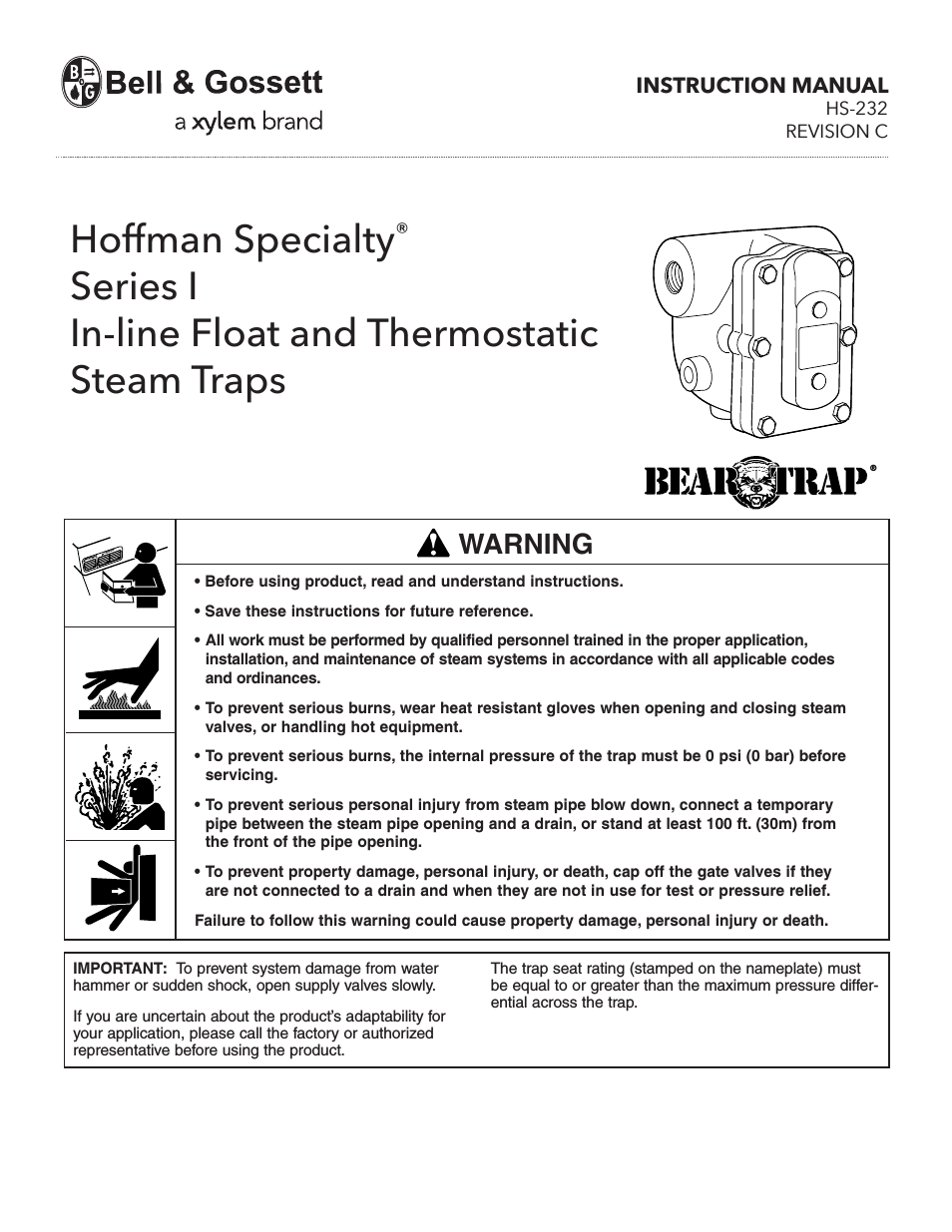 HS 232C Series I In-line Float and Thermostatic Steam Traps