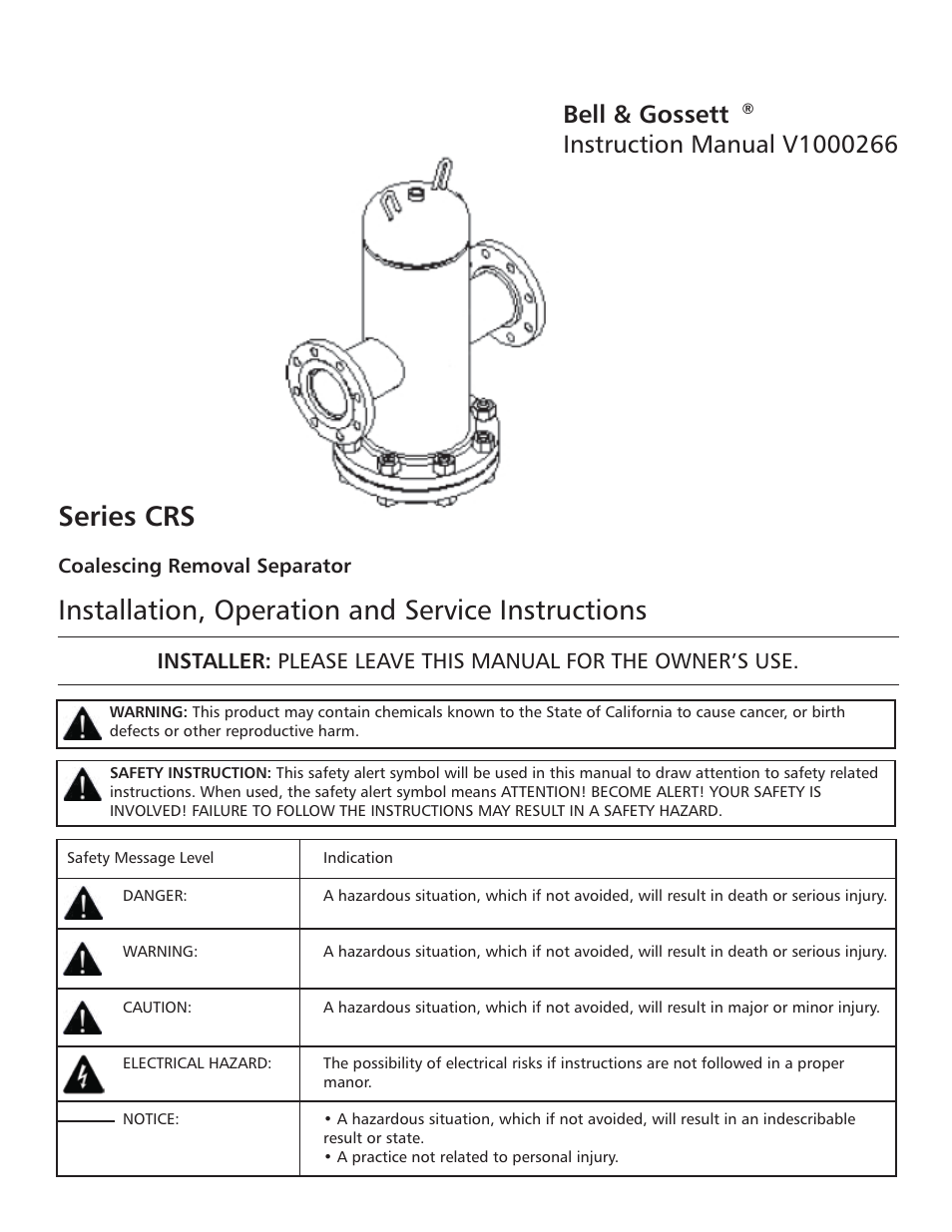V1000266 Series CRS Coalescing Removal Separator