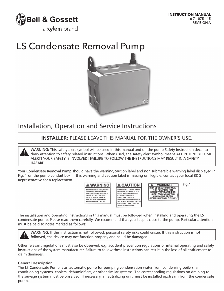 6 71 075 115A LS Condensate Removal Pump