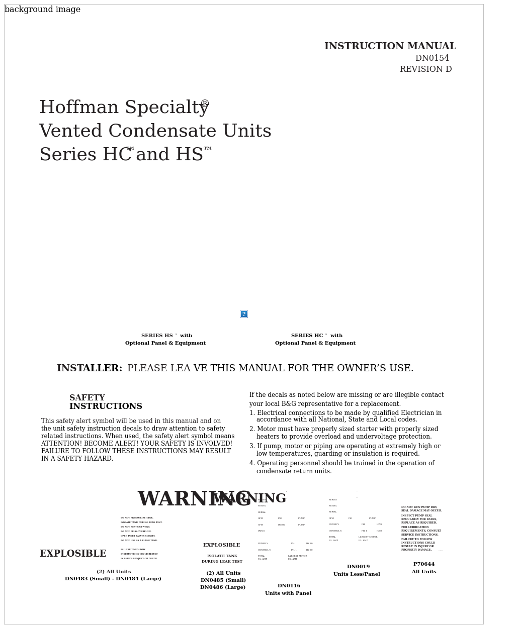DN0154D HS Vented Condensate Units Series HSTM