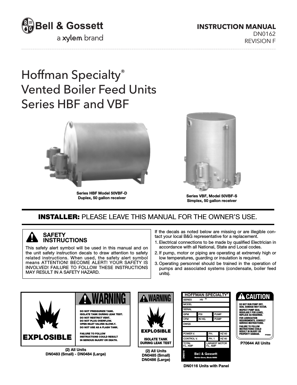 DN0162F HS Vented Boiler Feed Units Series HBF and VBF