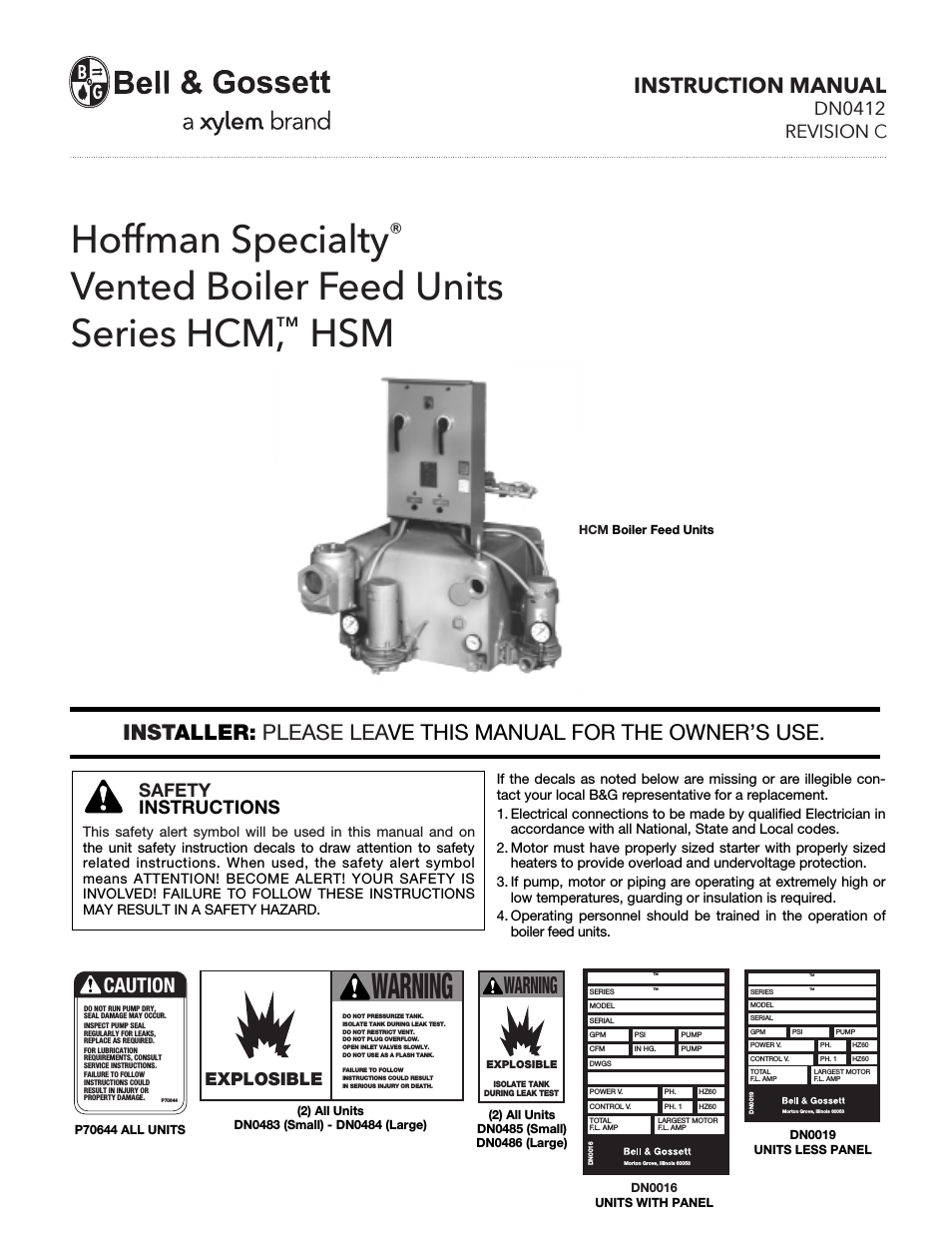 DN0412C HS Vented Boiler Feed Units Series HSM