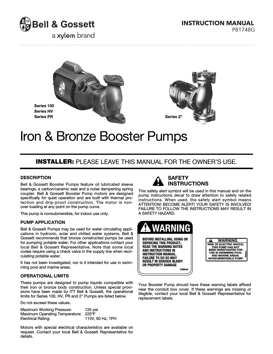 Iron & Bronze Booster Pumps Series 100