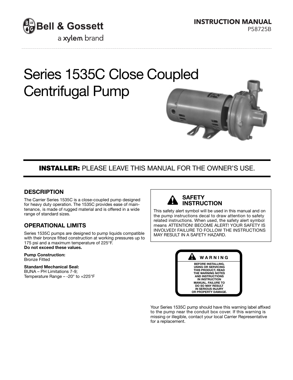 P58725B Series 1535C Close Coupled Centrifugal Pump
