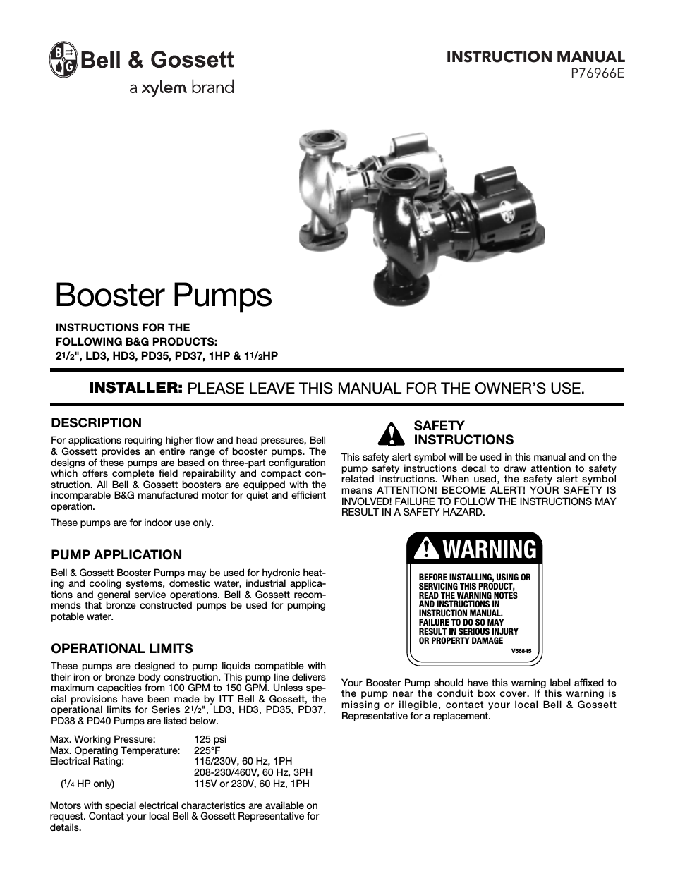 P76966E Booster Pumps 1HP