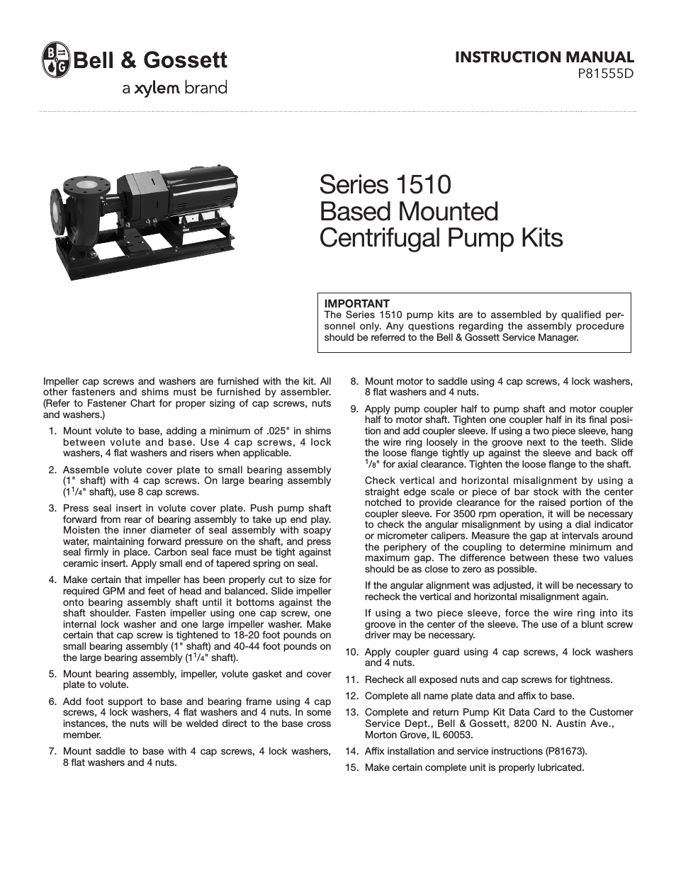 P81555D Series 1510 Base Mounted Centrifugal Pump Kits