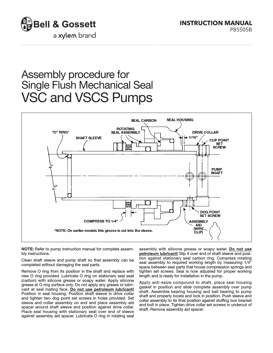 P85505B Assembly Procedure for Single Flush Mechanical Seal