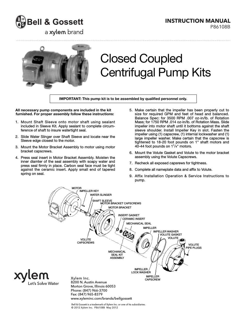 P86108B Closed Coupled Centrifugal Pump Kit