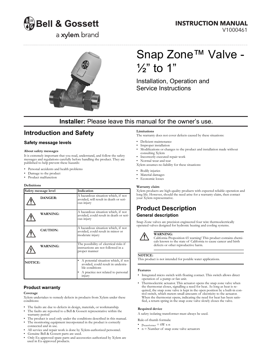 V1000461 Snap Zone Valve – ½” to 1”