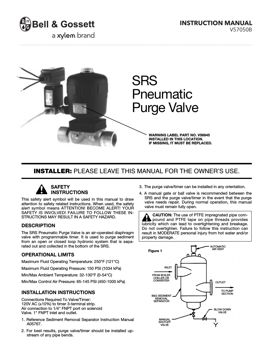V57050B SRS Pneumatic Purge Valve