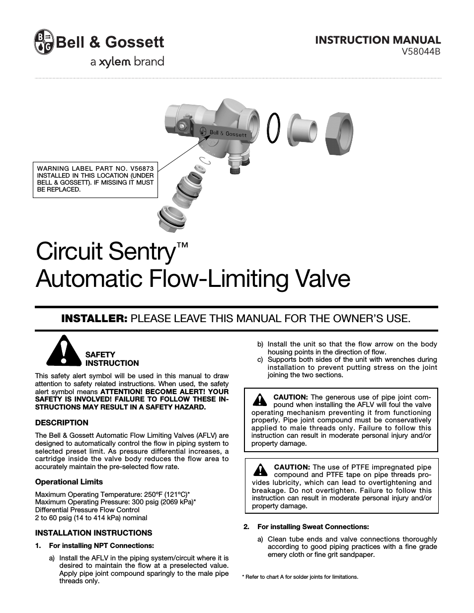 V58044B Circuit Sentry Automatic Flow-Limiting Valve