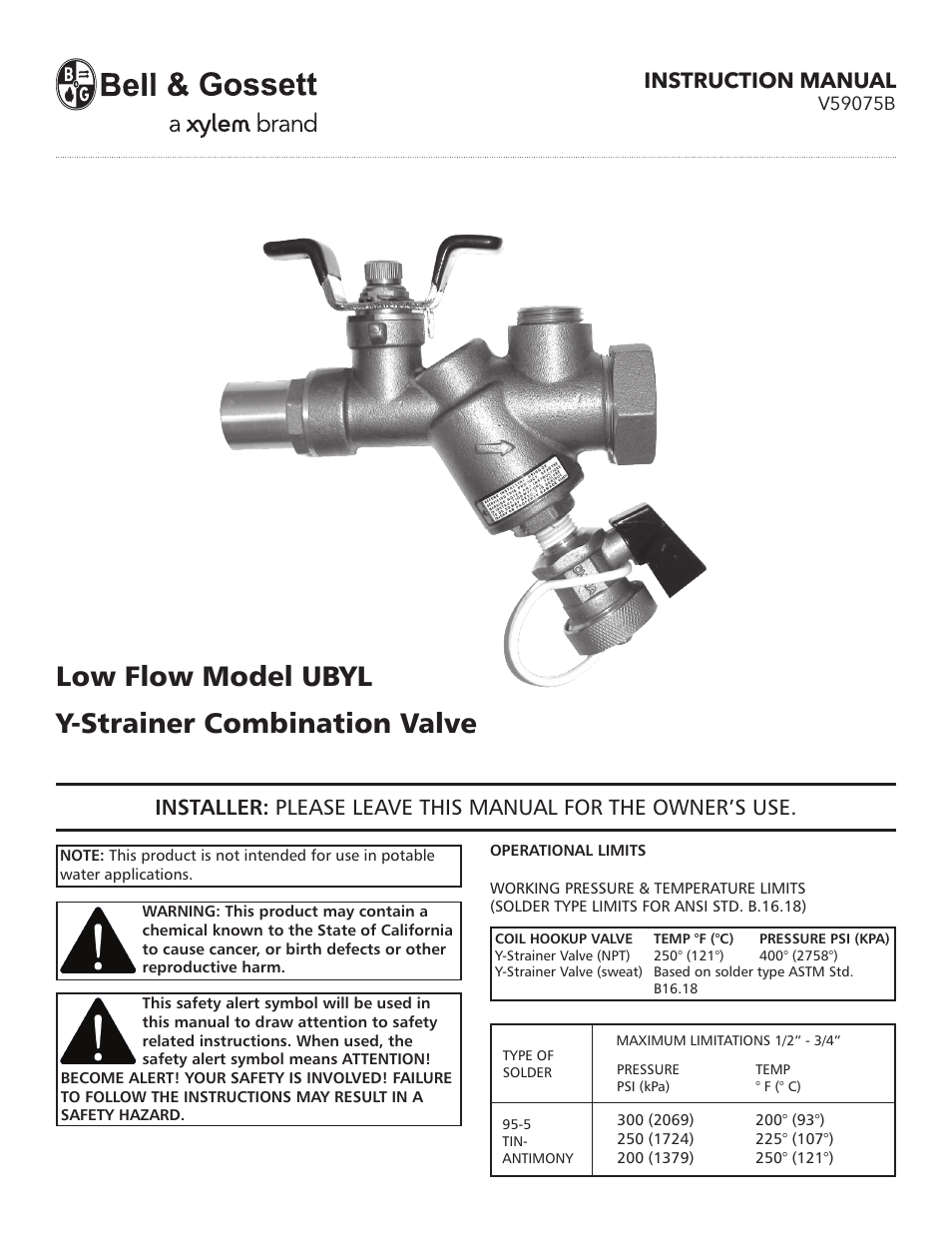 V59075B Low Flow Model UBYL Y-Strainer Combination Valve