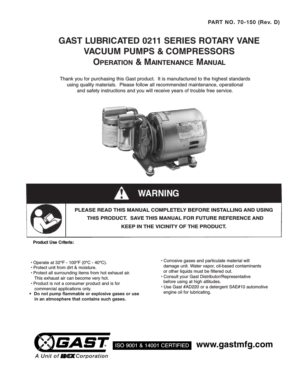 0211 Series Lubricated Vacuum Pumps and Compressors