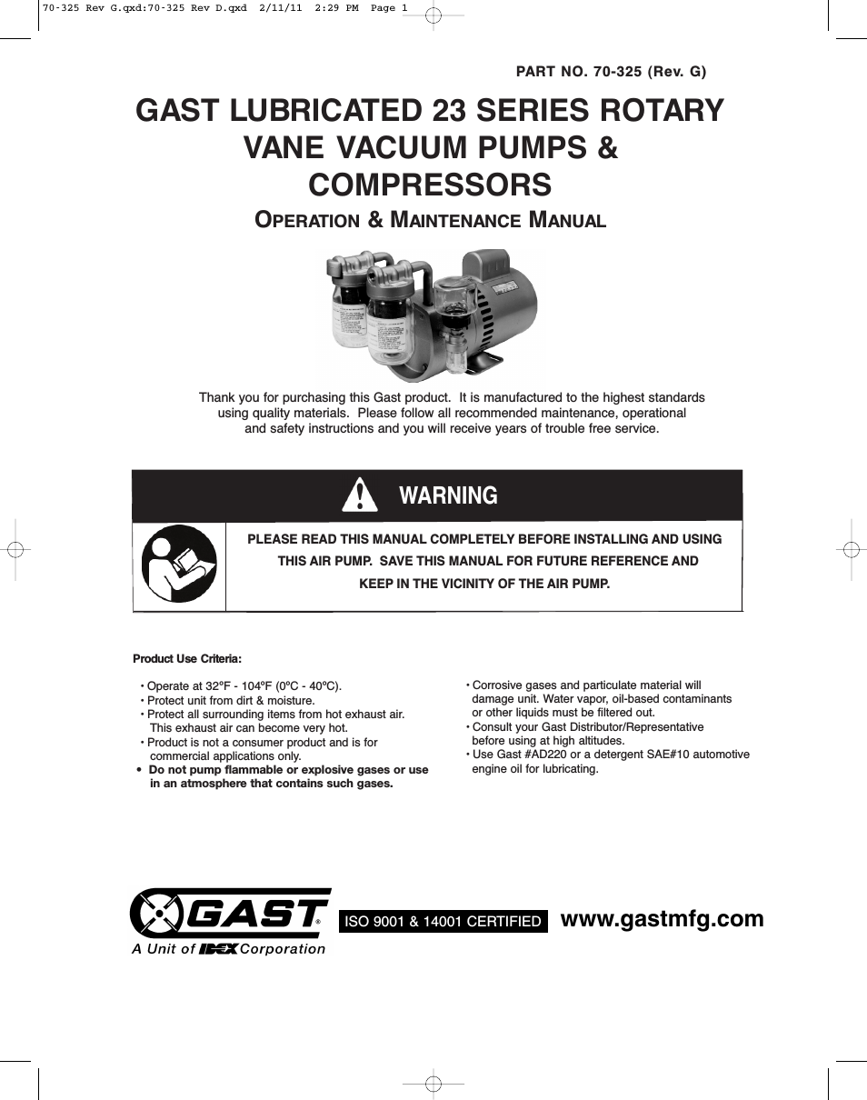 0823 Series Lubricated Vacuum Pumps and Compressors