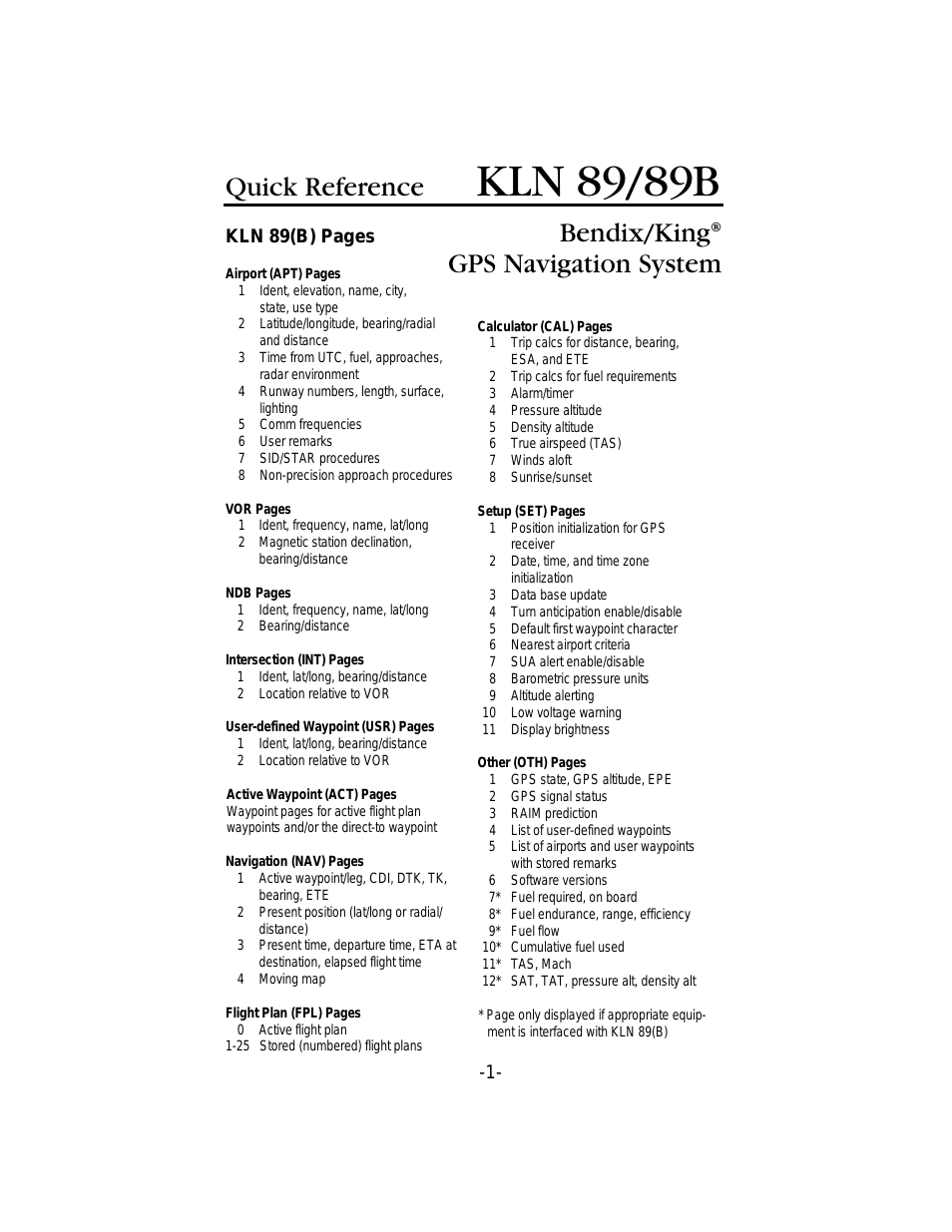 KLN 89B - Quick Reference Guide