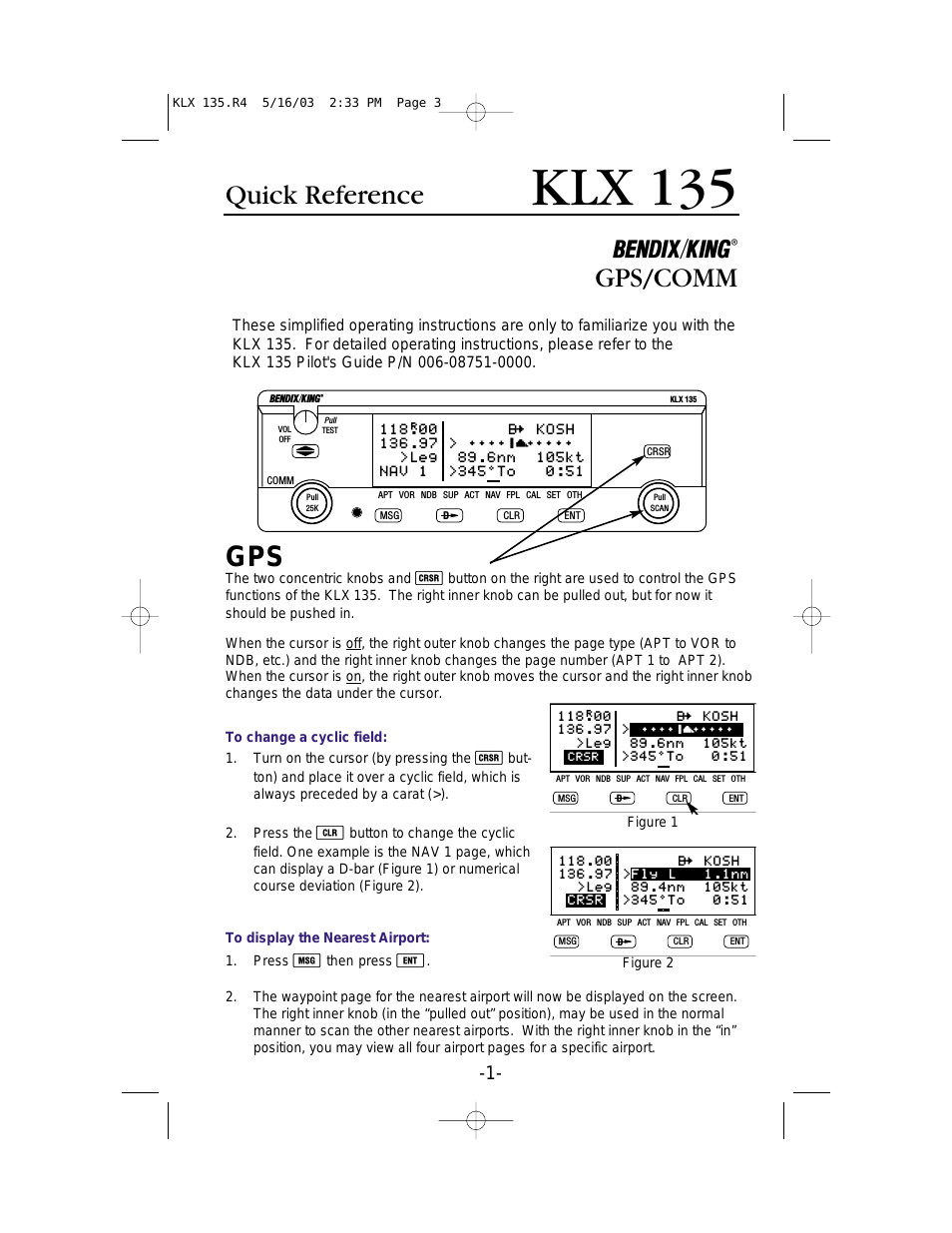 KLX 135 - Quick Reference Guide
