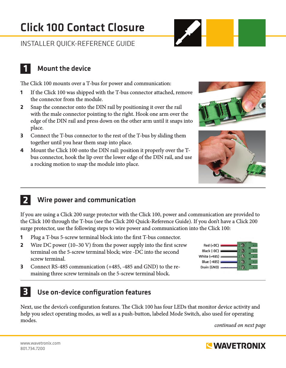 Click 100 (16 output contact closure) (CLK-100) - Quick-reference Guide