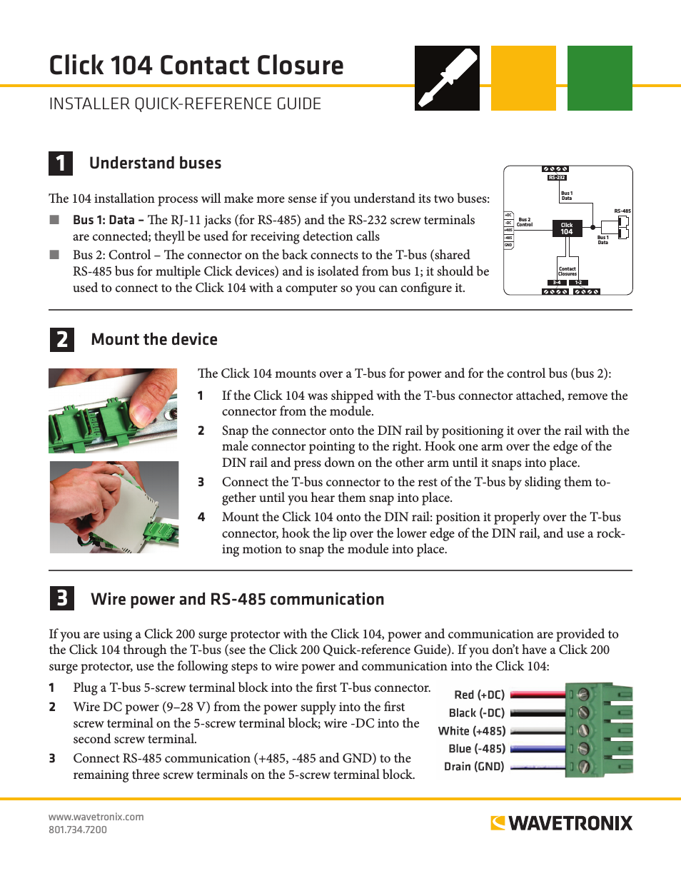 Click 104 (4-channel DIN rail contact closure) (CLK-104) - Quick-reference Guide