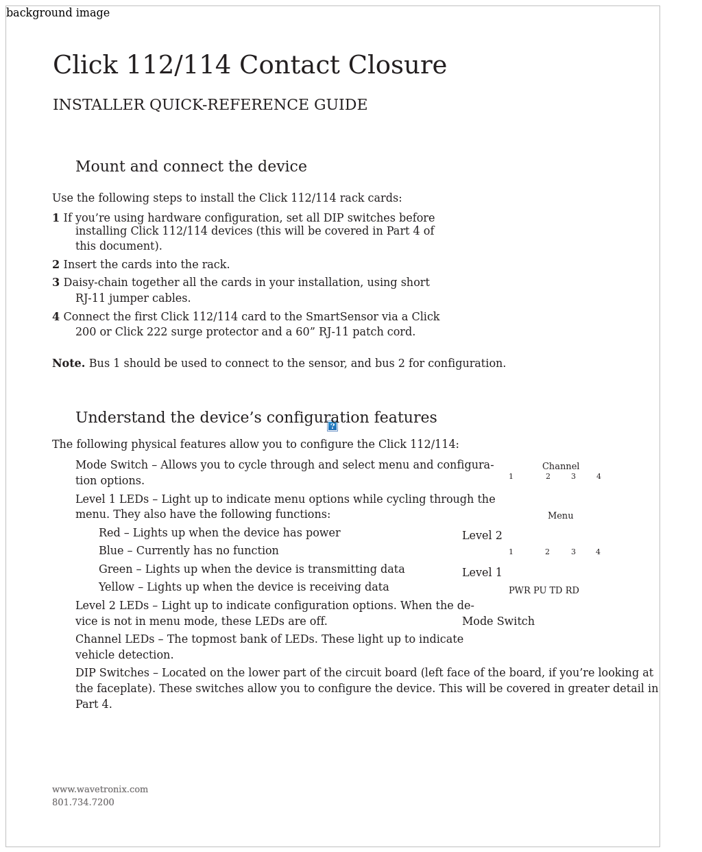 Click 112 (detector rack card) (CLK-112) - Quick-reference Guide